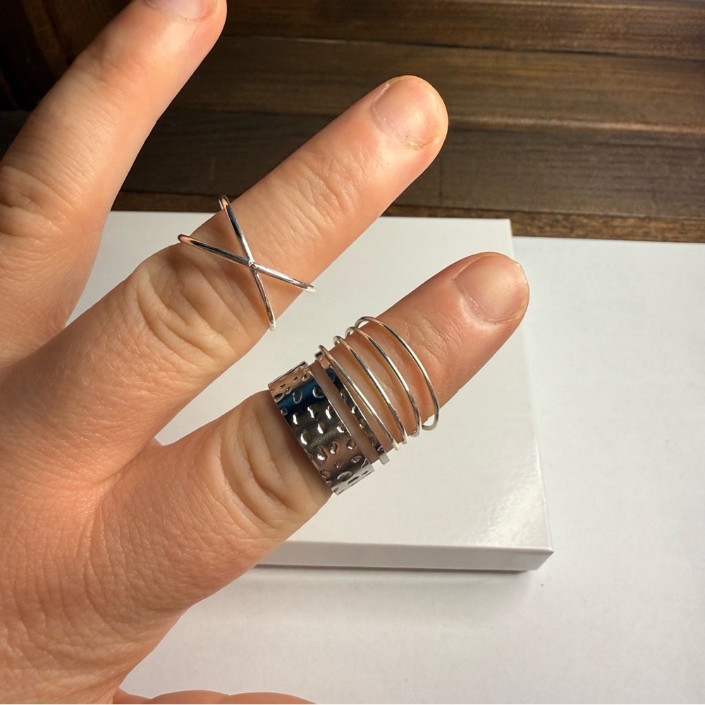 🧩3 for $30 Silver Geometric Ring Set